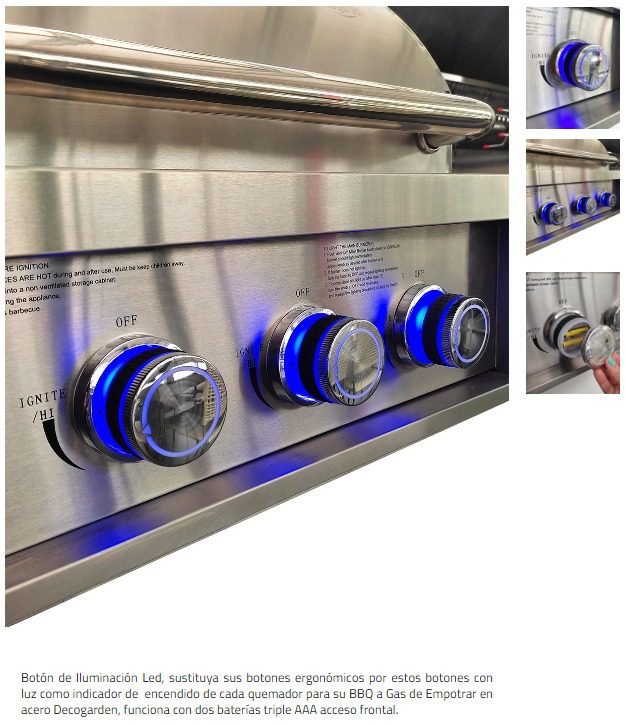 BOTON LED BBQ GAS AZUL